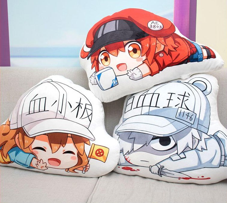 Cells At Work Double-Sided Plush Pillows (Red Blood Cell, Platelet, and White Blood Cell)