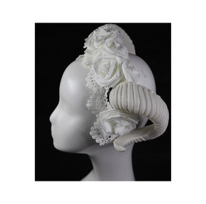 White Horn and Rose Gothic Lolita Headdress Cosplay