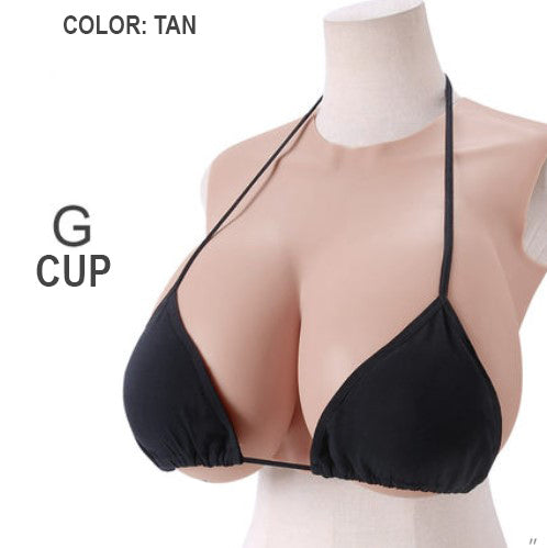 Half Body Silicone Breastplate High Collar Artificial Fake Breasts  Realistic BH Cup Breast Form for Transgender Cosplay(Size:F Cup,Color:Color  3)