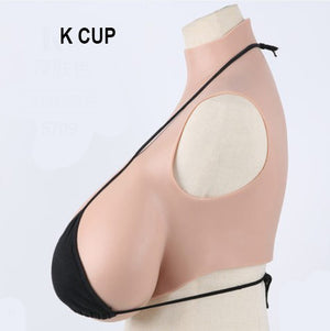 Silicone Sleeveless High Collar Breast Shirt / Breast Plate (Color: Tan) | Silicone Prosthetics (Multiple cup sizes)