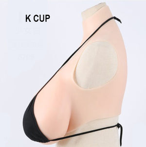 Silicone Sleeveless High Collar Breast Shirt / Breast Plate (Color: Ivory) | Silicone Prosthetics (Multiple cup sizes)